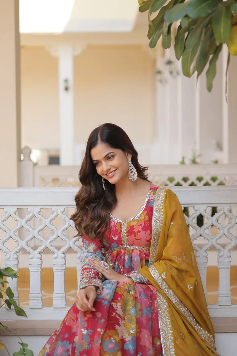 Druthi Elegance Anarkali Gown With Dupatta Set